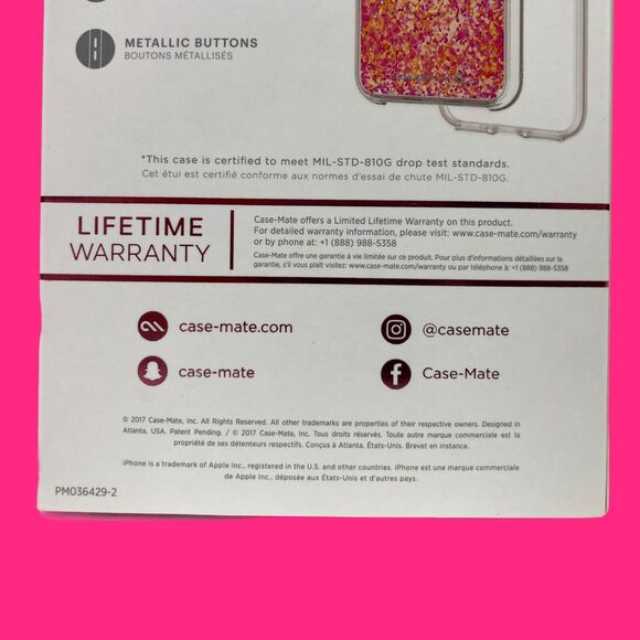 iPhone X , iPhone XS Case Clear Glowing Pink Glitter Waterfall by Case-Mate NEW! - Picture 11 of 12